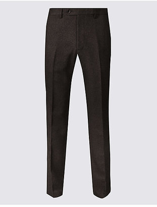 M&S Collection Regular Fit Textured Flat Front Trousers