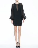 Thumbnail for your product : Robert Rodriguez Sheer-Sleeve Crepe Dress