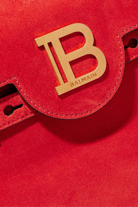 Balmain Bbuzz Medium Fringed Suede Shoulder Bag - Red