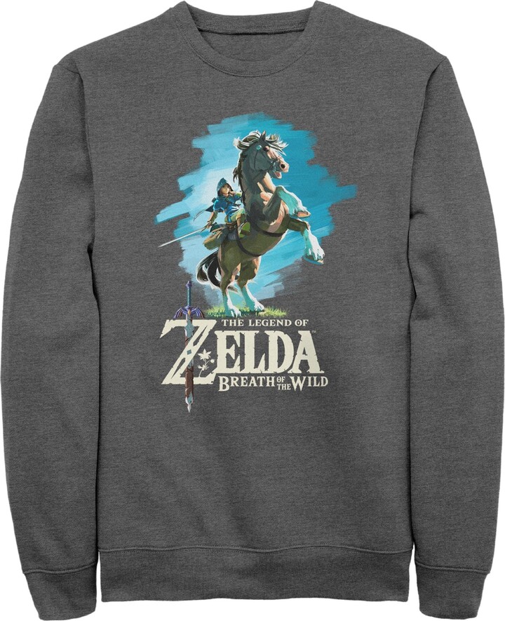 Fifth Sun Men's Nintendo Legend of Zelda Breath of The Wild Link Epona Sweatshirt - Charcoal Heather - Medium