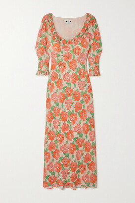 Rixo Juliette Ruffled Shirred Floral-print Crepe Midi Dress