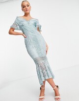 Thumbnail for your product : ASOS DESIGN Lace Dress with off shoulder and peplum hem