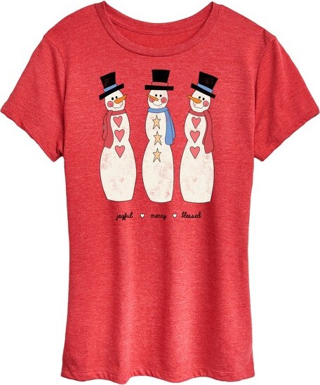 Instant Message Women'sInstantMessageJoyfulMerryBlessedSnowmenShortSleeveGraphicT-Shirt-HeatherRed-1X