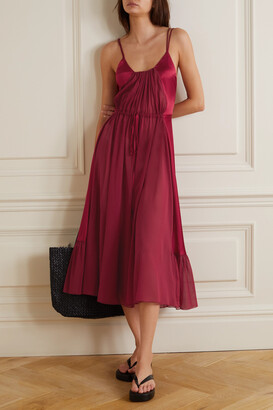 SLEEPING WITH JACQUES + Net Sustain Mia Gathered Stretch-silk Satin And Georgette Midi Dress - 0