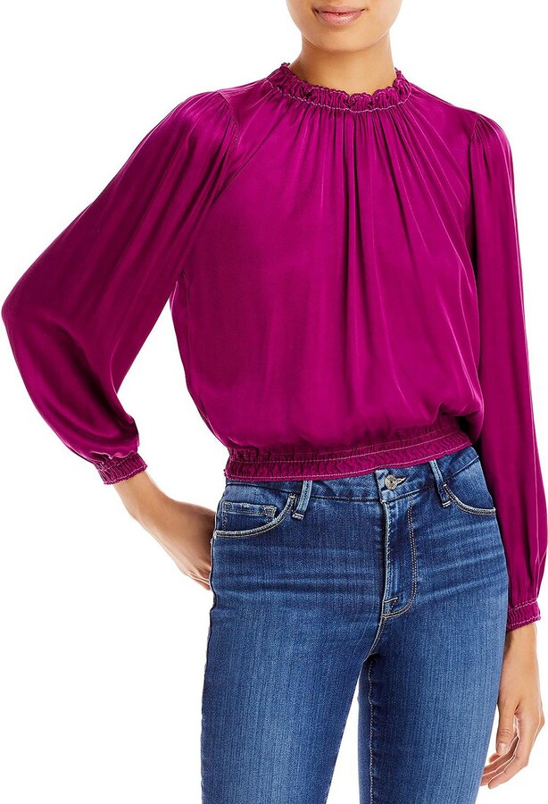smocked mock neck top