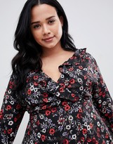 Thumbnail for your product : Uttam Boutique plus long sleeve ditsy print frill wrap dress
