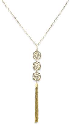 INC International Concepts Rose Gold-Tone Pavé Triple Disc Tassel Pendant Necklace, Created for Macy's