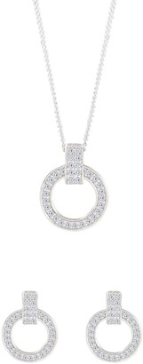 The Love Silver Collection Sterling Silver Cubic Zirconia Round Earrings and Pendant Set