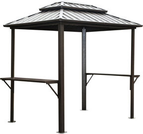 Arlmont & Co. 8' 6' Gazebo With Aluminum Frame, Shelves For A Calm Outdoor Environment In Patio (Brown Grill Double Roof And Backyard Entertaining