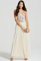 Thumbnail for your product : Little Mistress Beige Lace Overlay Bandeau Maxi Dress