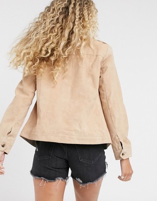 Vila oversized real suede overshirt in tan