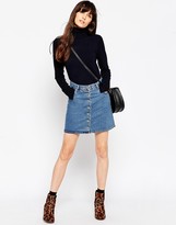 Thumbnail for your product : ASOS COLLECTION Denim Dolly Button Through Skirt In Mid Wash Blue