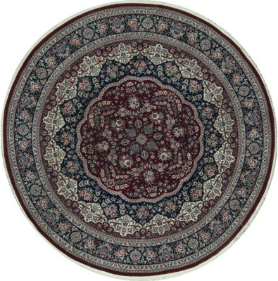 Bokara Rug Co. Inc. Hand-Knotted High-Quality Wine and Navy Round Area Rug