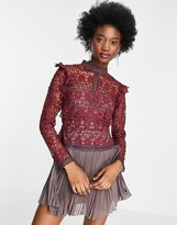 Thumbnail for your product : ASOS DESIGN long sleeve lace mini dress with contrast lace and pleated hem