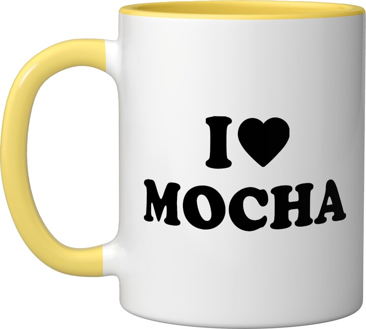 I Love Mocha Heart Coffee Drinker Caffeine Ceramic Mug, Yellow/White