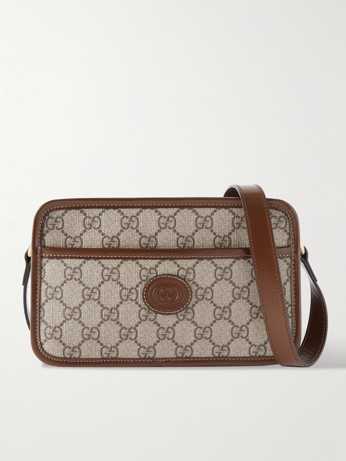 GUCCI Ophidia webbing-trimmed textured-leather and printed coated-canvas  shoulder bag