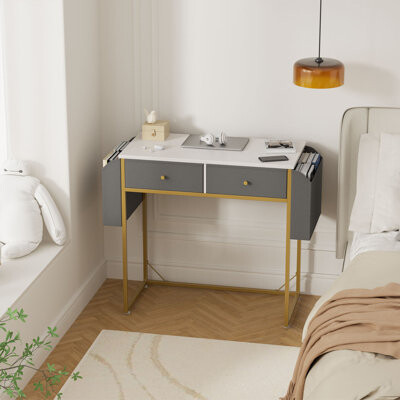 Flycity Modern Wooden Rectangle Desk Table With Farbic Drawer