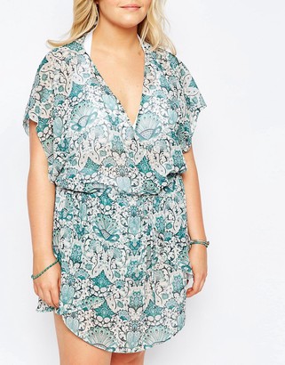 ASOS CURVE Wrap Front Chiffon Caftan In Floral Print