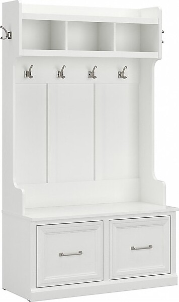 Bush Furniture Woodland 40W Hall Tree and Shoe Storage Bench with Doors, White Ash (WDL001WAS)