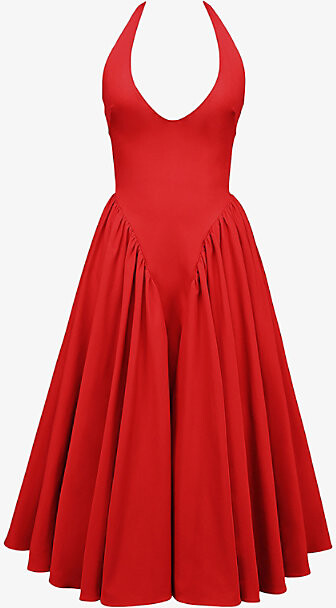 House Of CB Womens Red Marilyn Halter Midi Dress L+