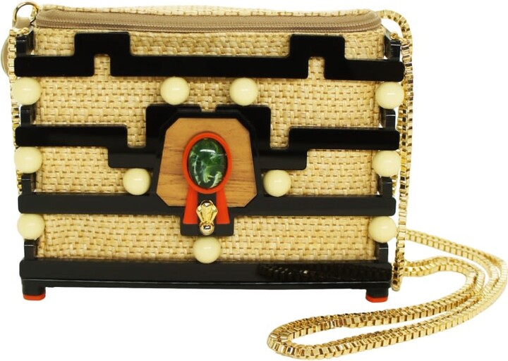 Gissa Bicalho Neutrals / Black Acrylic Handmade Bag Clutch Marajo Black