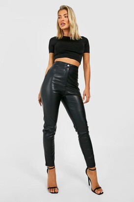 High Waisted Matte Leather Look Skinny Trousers
