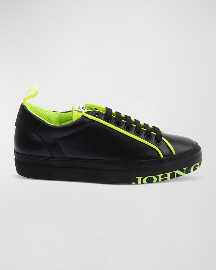John Galliano Paris Men's Neon Logo Leather Low-Top Sneakers, Black -  ShopStyle