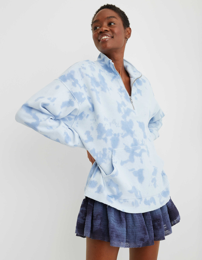 aerie Ribbed Printed Oversized Quarter Zip Sweatshirt ShopStyle