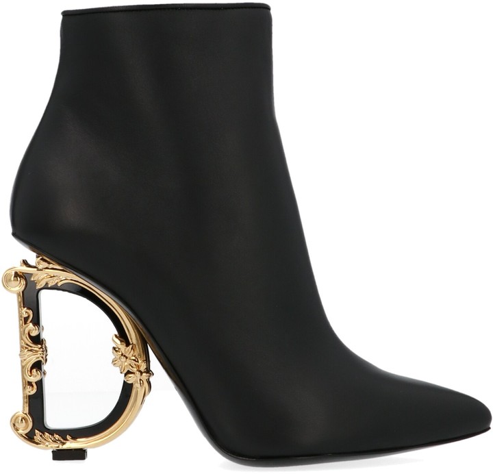 monogram embellishment block heel boots