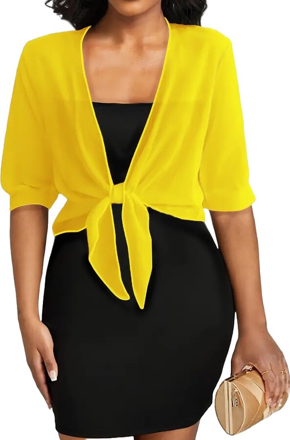 Yellow Short Shrug For Dresses Womens Short Sleeve Shrug Cardigan