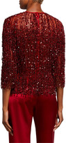 Thumbnail for your product : Naeem Khan Sequin-Fringed Lace Top