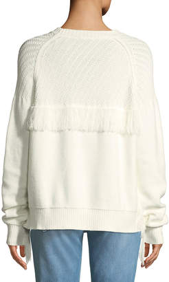 Frame Fringe Cotton Crewneck Sweater
