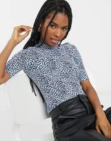 Thumbnail for your product : Monki organic cotton dot print short sleeve top in blue
