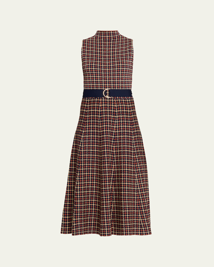 Cara Cara Brice Belted Plaid Knit Midi Dress