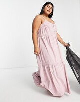Thumbnail for your product : ASOS Curve ASOS DESIGN Curve tiered cami maxi dress with faux shell buttons in rose
