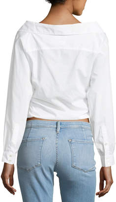 Frame Bateau-Neck Button-Front Cinched Poplin Oxford Shirt