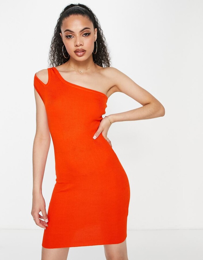 Threadbare knit one shoulder mini dress in orange ShopStyle