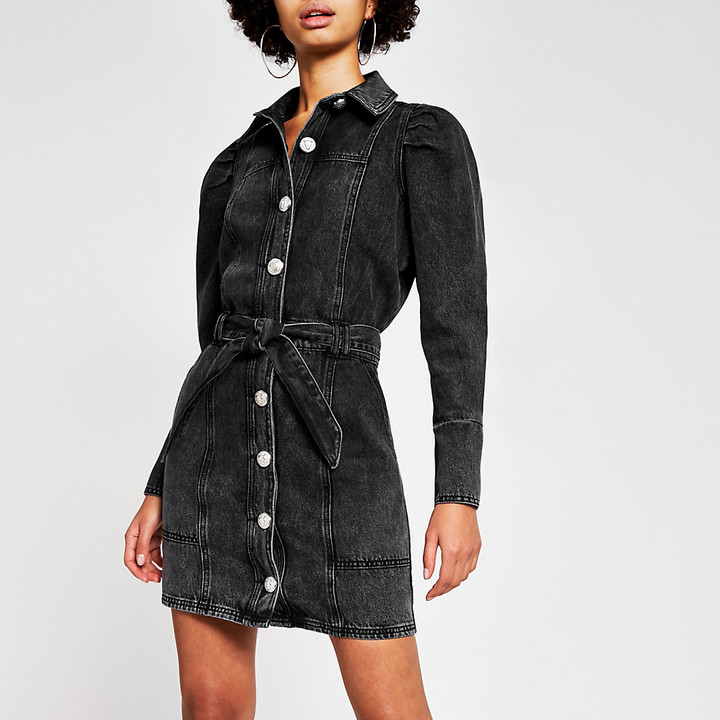long sleeve dark denim dress