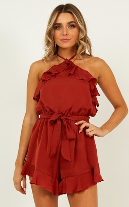 Showpo Seconds late playsuit in rust - 6 (XS) Skort & Wrap Playsuits