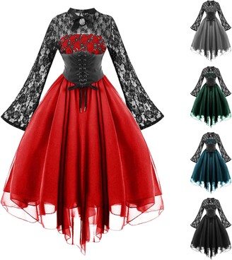 Victorian Costumes For Women - Fairy Dress For Women Retro Renaissance Goth  Costumes Lace Up Corset Elf Dresses Irregular Patchwork Victorian Dress, Sexy  Gothic Clothes For Women 