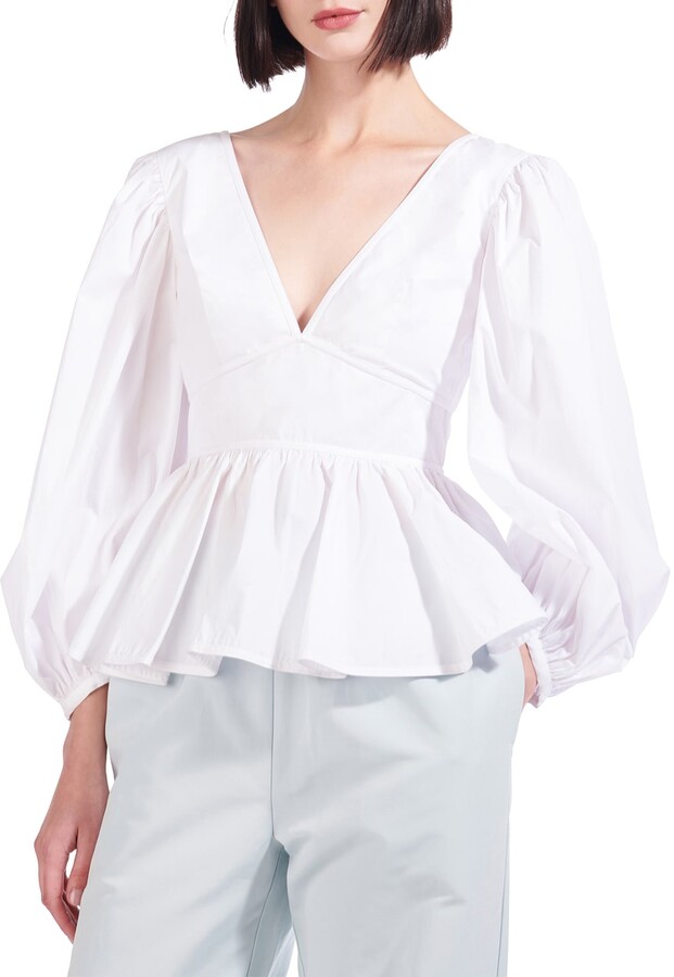 White Blouson Top Button | Shop the world's largest collection of 