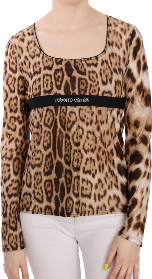 Roberto Cavalli Round Neck Leopard Women Top Women's Blouse