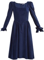 Thumbnail for your product : Batsheva Puff-sleeved Square-neckline Velvet Dress - Navy