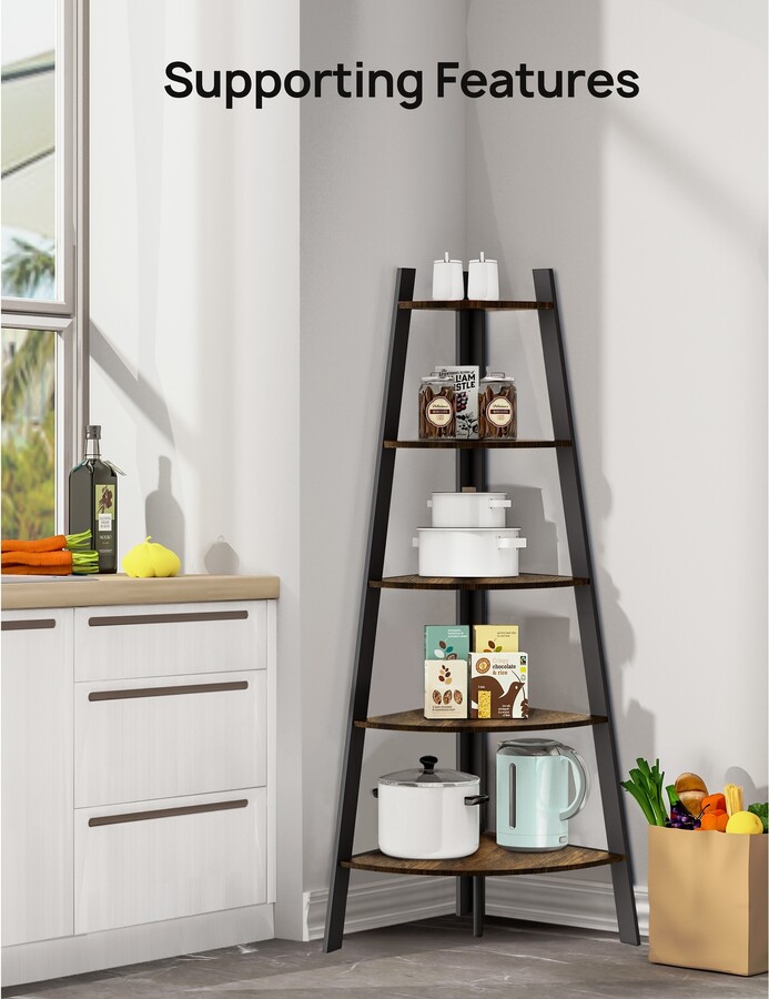 Corner Shelf, 5 Tier Corner Shelf Tall Rustic Multipurpose Bookshelf