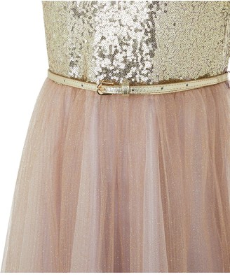 Monsoon Girls Kylie Cap Sleeve Tiered Prom Dress - Gold