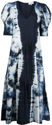 Sea Tie-Dye Print Puff-Sleeve Dress