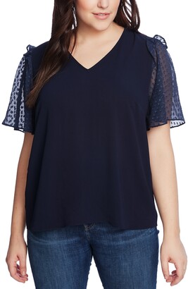 CeCe Plus Size Ruffled Dotted-Sleeve Top