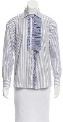 Burberry Ruffle-Trimmed Pinstripe Top