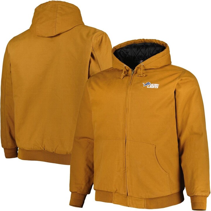Dunbrooke Men's Tan Detroit Lions Big Tall Dakota Canvas Hoodie Full-Zip Jacket