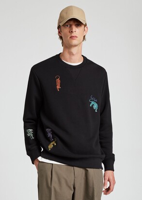 Paul Smith Men's Black Embroidered 'Tiger' Motif Sweatshirt